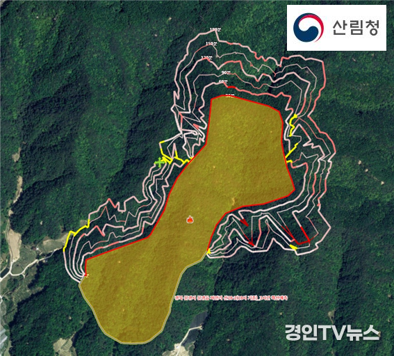  산림당국, 산불진화대원 399명 투입, 산불피해영향구역 약 20ha <br>
