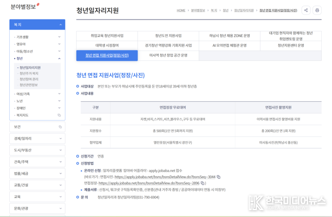 하남시청 홈페이지(청년일자리지원)