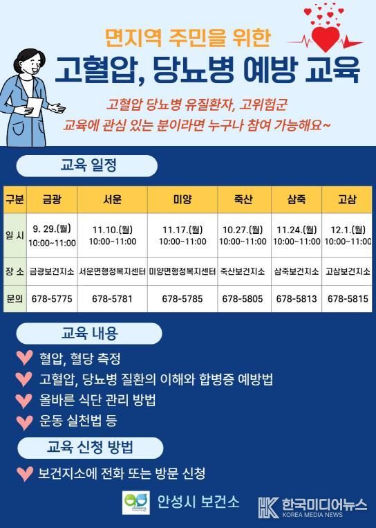 안성시 보건소, ‘고혈압·당뇨병 예방 교실‘ 운영