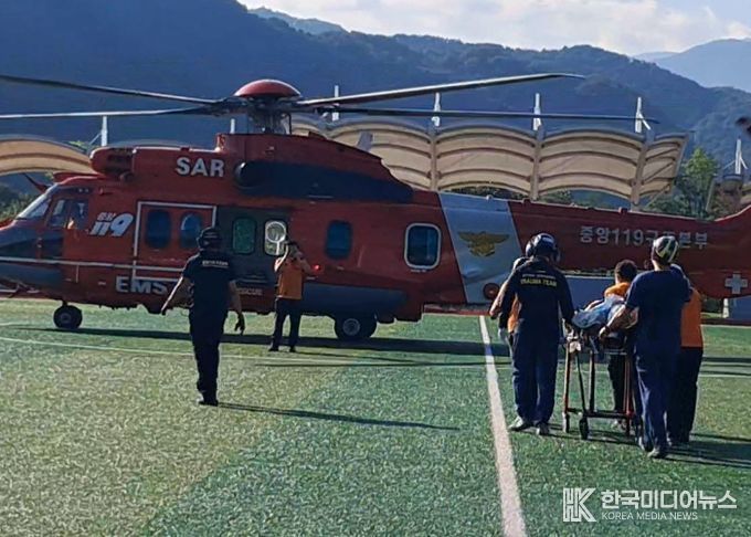 가평소방서, ‘바위 깔림’ 사고 환자 신속 구조 및 헬기 이송