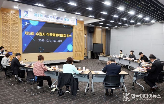 수원시가 지난 13일 김현수 제1부시장 주재로 수원시 적극행정위원회 회의를 하고 있다.