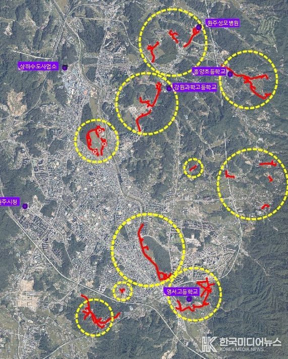 원주처리구역 하수관로 정비사업 위치도