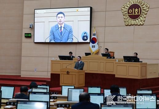 임형석 전남도의원이 10월 23일, 제394회 임시회 제2차 본회의에서 ‘광양만권 산업 경쟁력 확보, 전라남도의 적극적인 역할이 필요하다’는 주제로 5분 자유발언을 하고 있다.