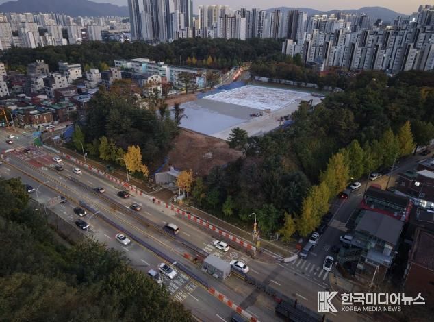 동명근린공원 지하주차장 공사 사진(드론 촬영)