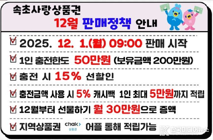 속초사랑상품권 12월 판매정책