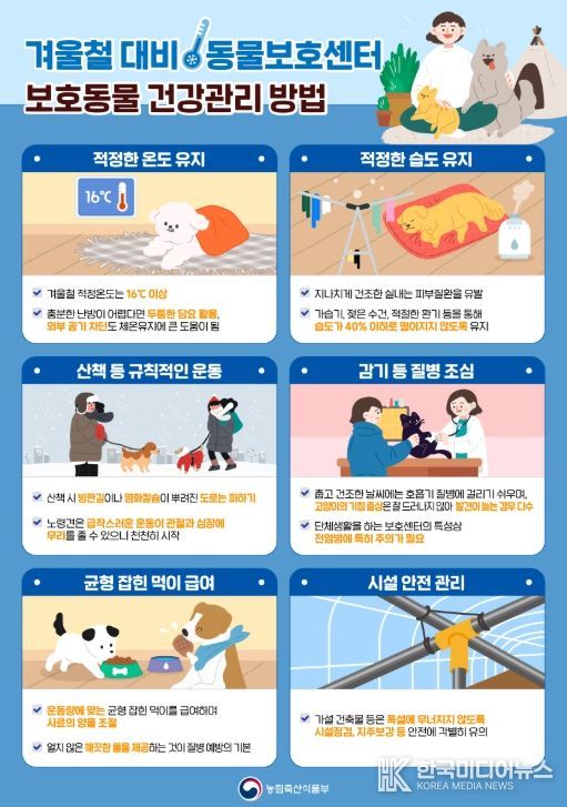 '겨울철 대비 동물보호센터 보호동물 건강관리 방법' 안내문