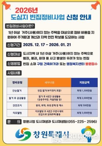 창원특례시, 2026년 도심지 빈집정비사업 대상자 모집