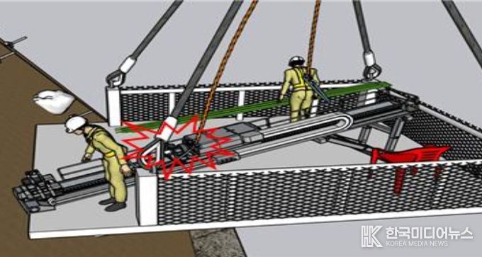 재해 상황 - 작업자 구명줄이 천공기 회전부에 말려 끼임