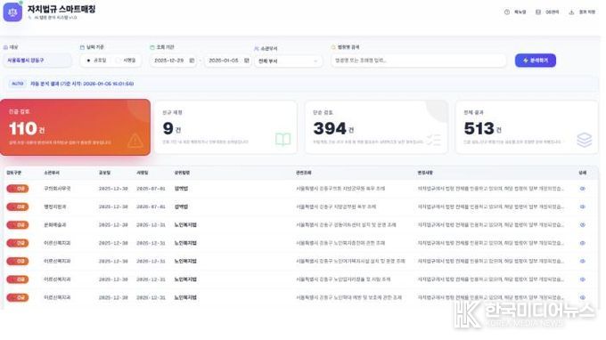 자치법규 스마트 매칭 시스템 화면