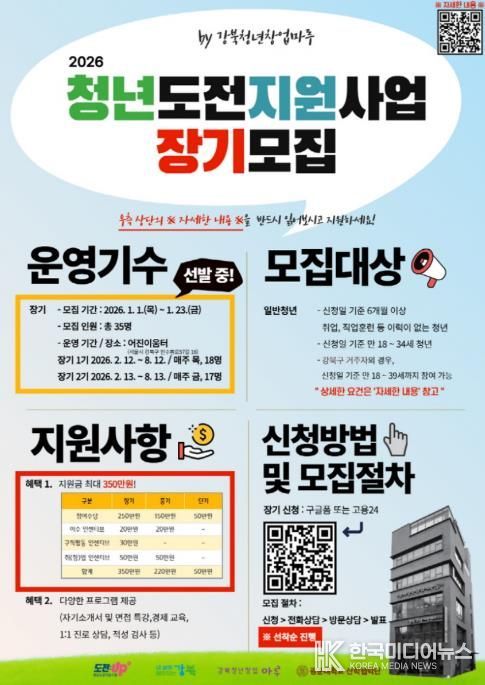 강북청년창업마루 2026 청년도전지원사업 장기 참여자 모집 안내문