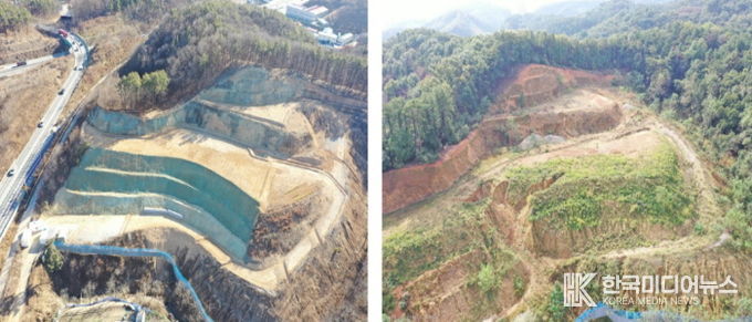 용인특례시가 원상복구 명령을 내린 산지의 전(왼쪽)과 후(오른쪽) 모습