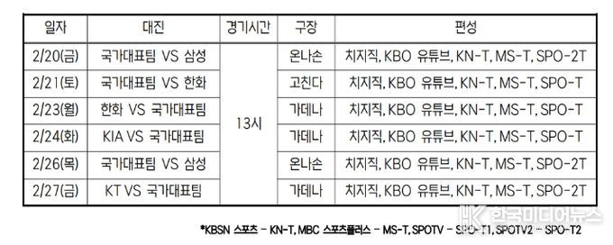 국가대표팀 평가전 일정