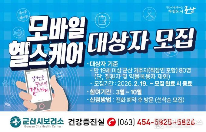 군산시보건소, 모바일 헬스케어 사업 참여자 80명 모집