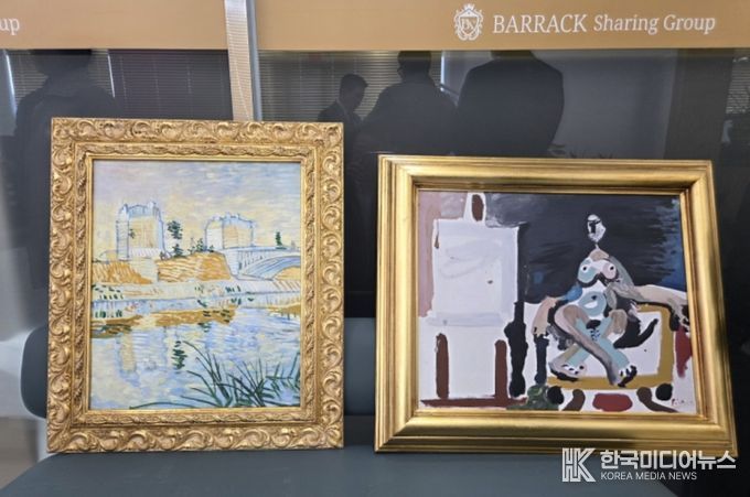 (왼쪽) Vincent Van Gogh 작품명 : The Seine with the Pont de Clichy 클리시 다리가 있는 센느강 (오른쪽) Pablo Picasso 작품명 : Le Modele dans L'atelier 화실(아틀리에) 안의 모델 (사진제공=K trendy NEWS)