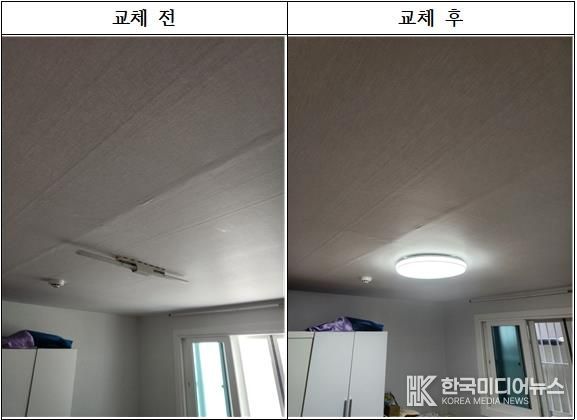 고효율 발광다이오드(LED) 조명기구 교체 전후 비교사진