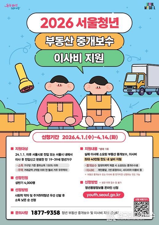 2026 서울청년 부동산 중개보수 및 이사비 지원사업 홍보 포스터