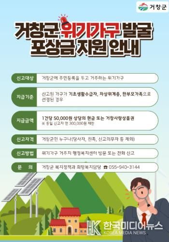 거창군, 위기가구 발굴 포상금 지원 제도 운영