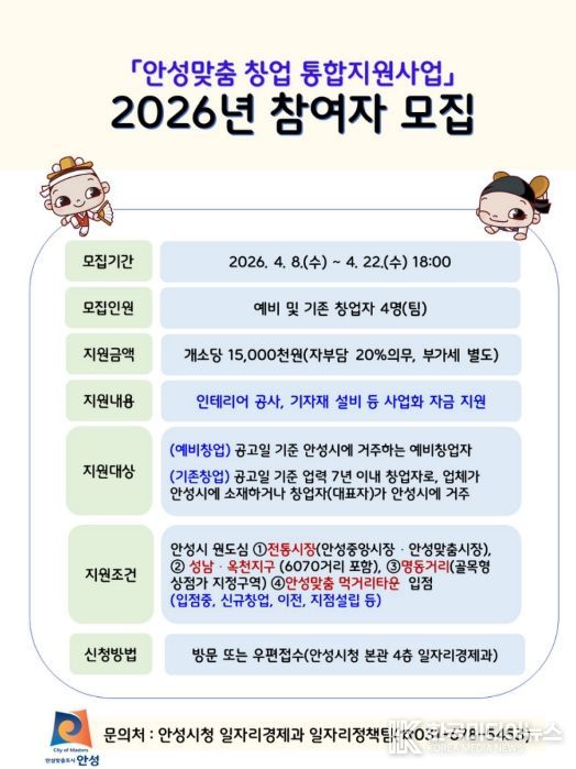 안성시, '2026년 안성맞춤 창업 통합지원사업' 참여자 모집
