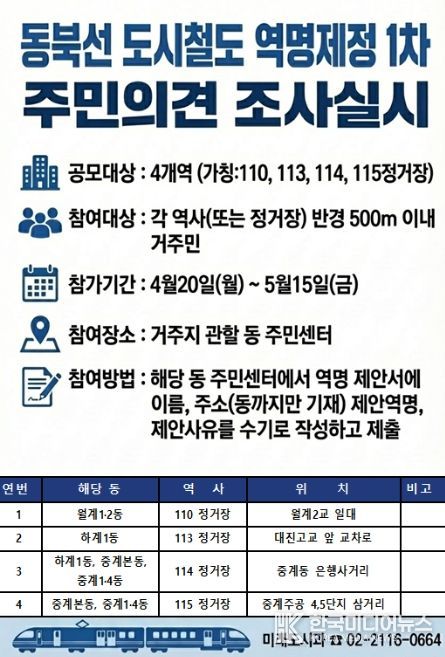 동북선 역명제정 홍보물